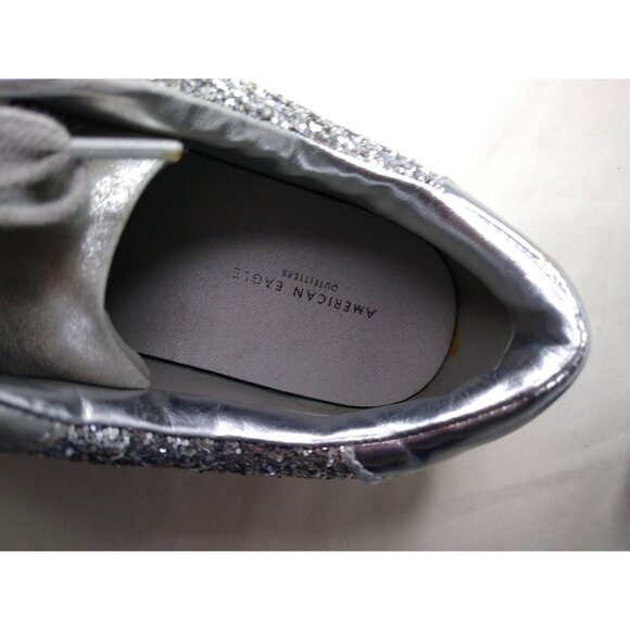 American Eagle Women's Size 8 Silver Glitter Sneaker Sparkle Metallic Lace Up - Picture 10 of 10
